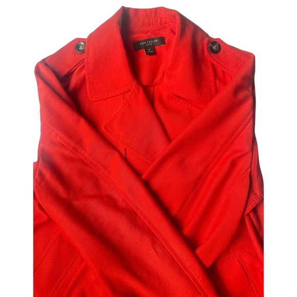 Ann Taylor Red Short Trench Jacket Blazer Size Medium Petite Bold Color Jacket - Picture 5 of 7